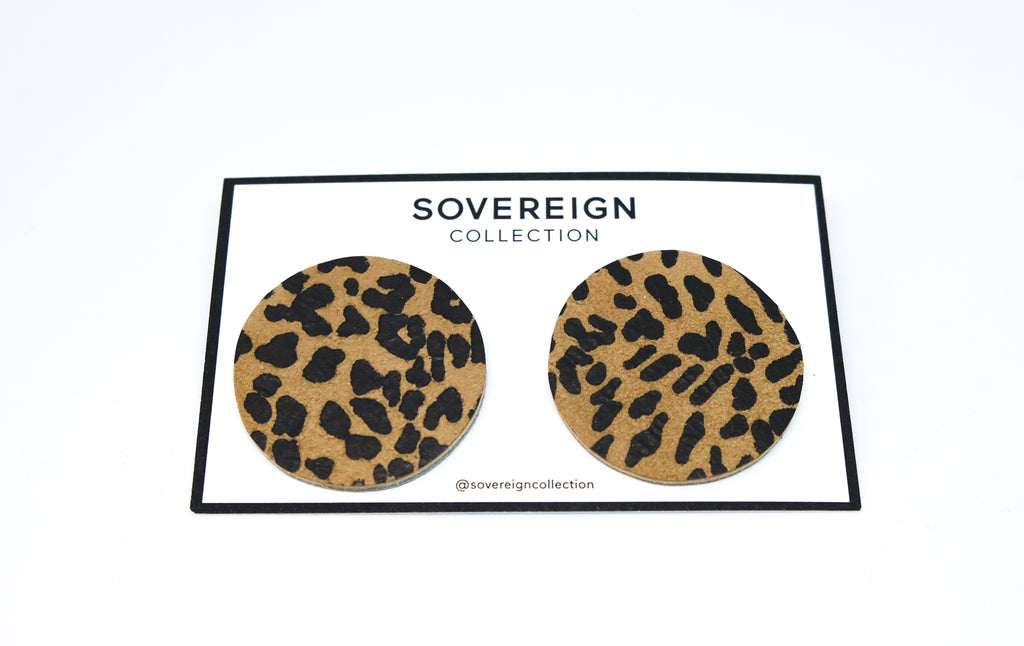 Large leopard leather earrings