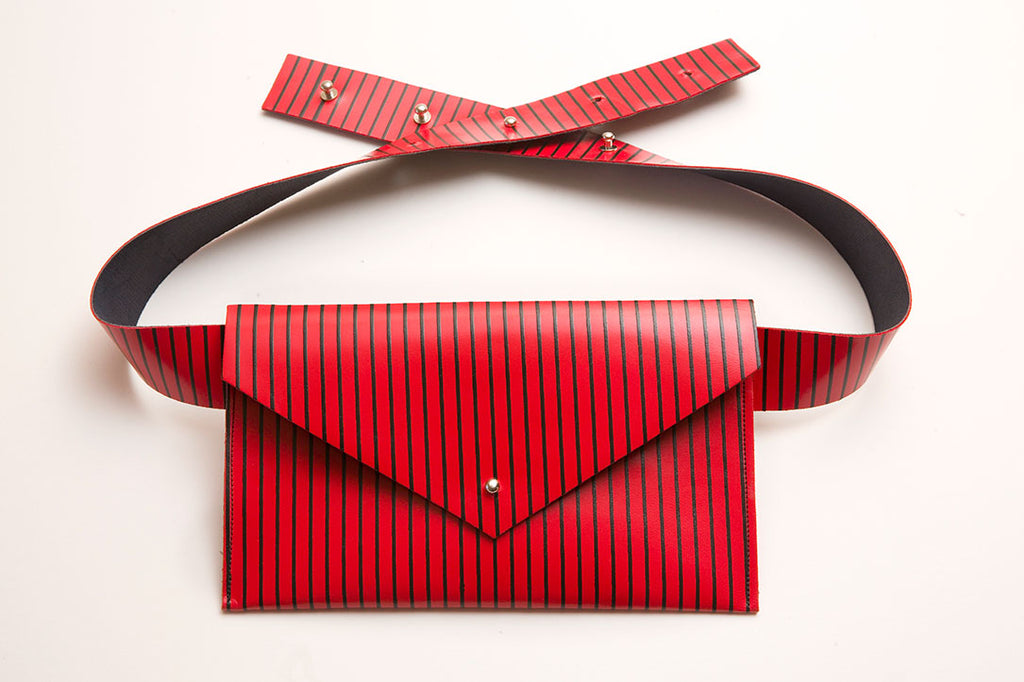 Red Stripe Leather Belt Bag