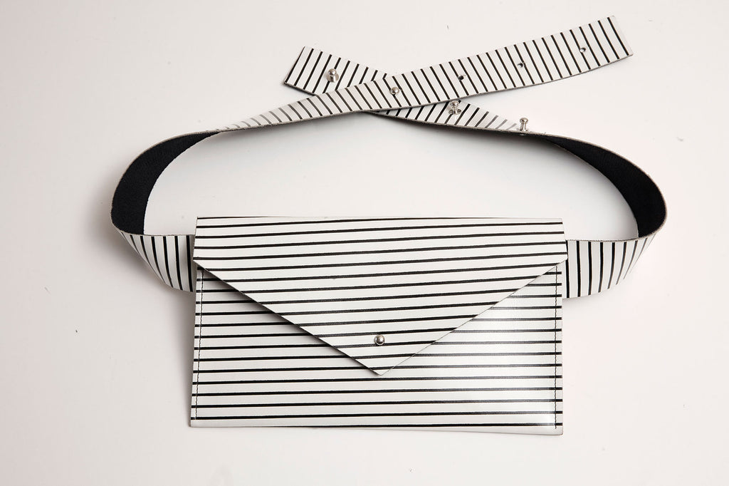 White Stripe Leather Belt Bag